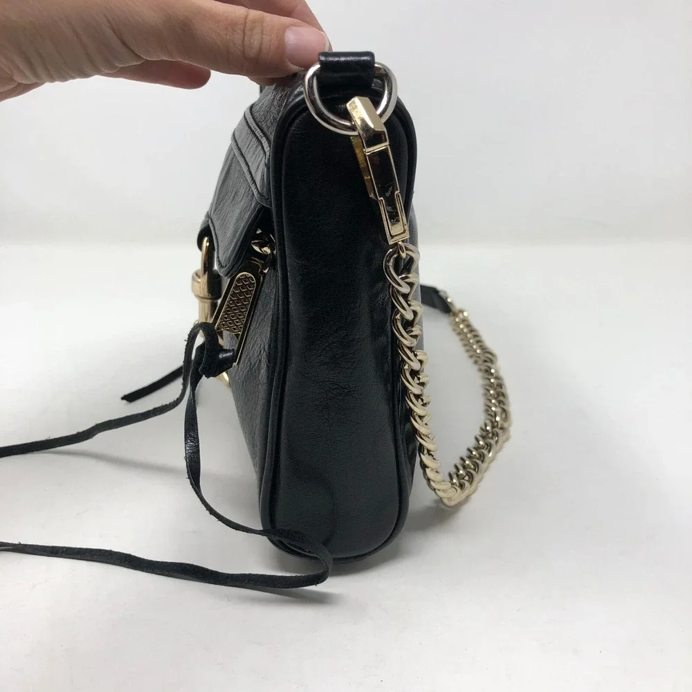 Rebecca Minkoff M.A.C. Shoulder Bag Black Leather Chain Strap Studded
